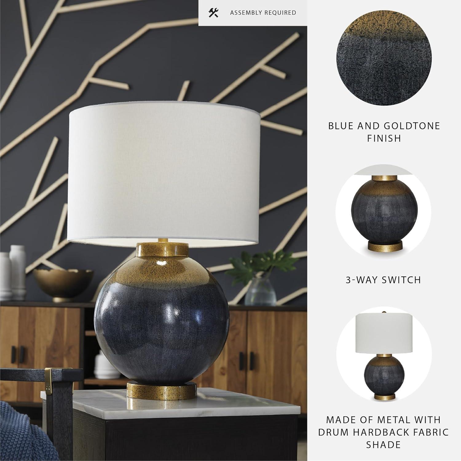 imageSignature Design by Ashley Wendfield Industrial Metal Floor Lamp with Dome Shade MetallicBlueGold Finish