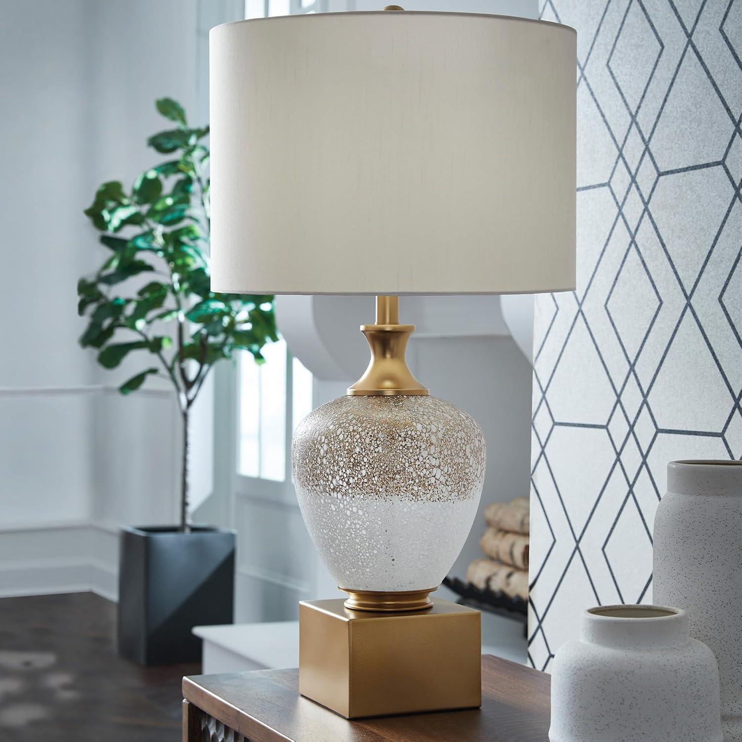 imageSignature Design by Ashley Wendfield Industrial Metal Floor Lamp with Dome Shade MetallicBrownWhiteGold