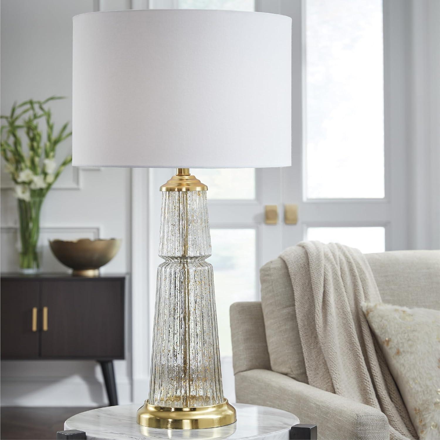 imageSignature Design by Ashley Wendfield Industrial Metal Floor Lamp with Dome Shade MetallicClearGold Finish