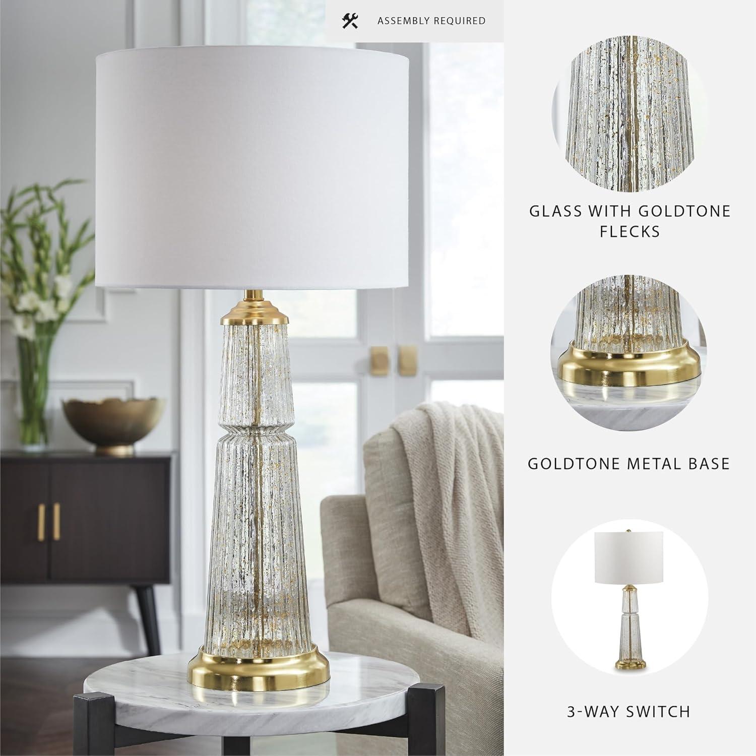 imageSignature Design by Ashley Wendfield Industrial Metal Floor Lamp with Dome Shade MetallicClearGold Finish