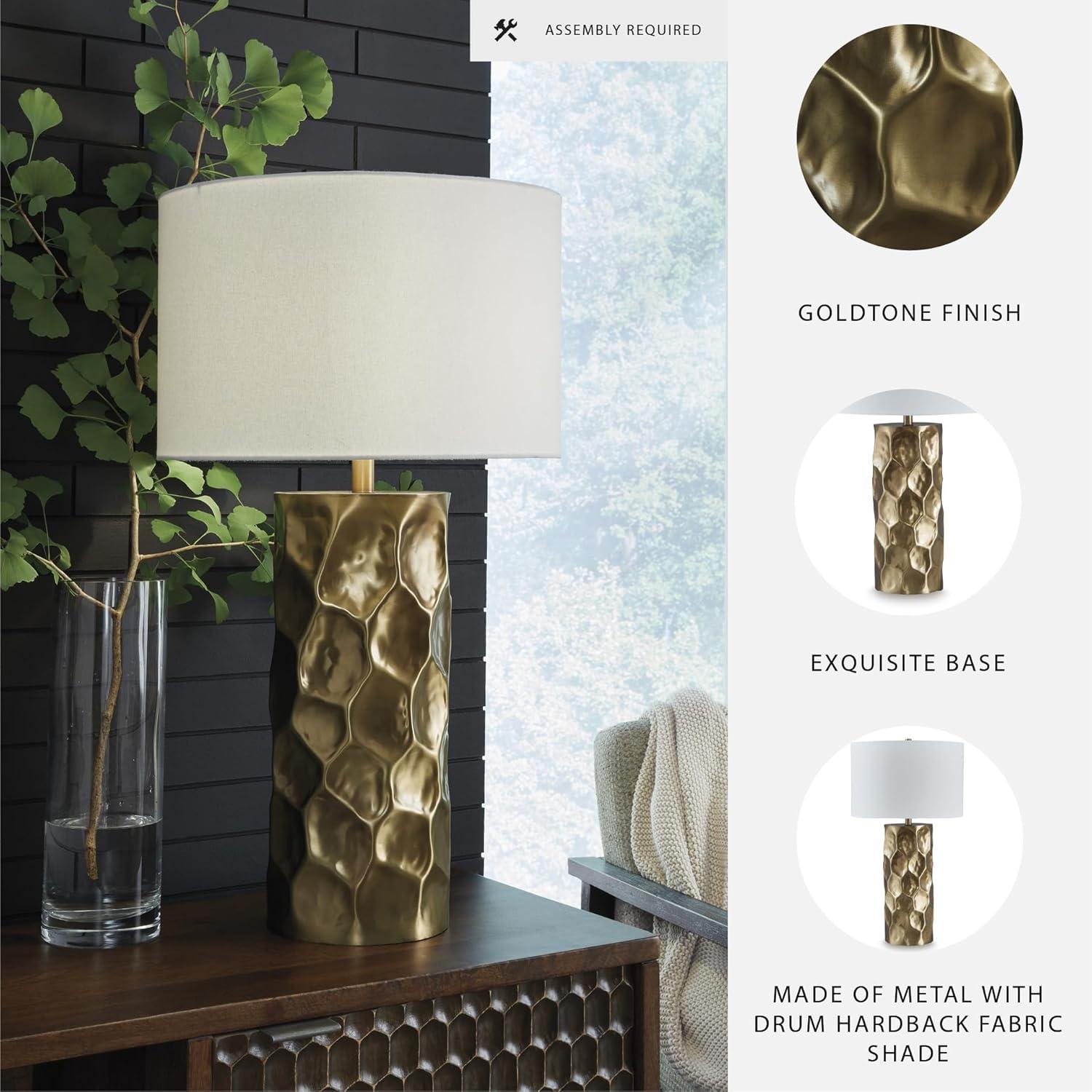 imageSignature Design by Ashley Wendfield Industrial Metal Floor Lamp with Dome Shade MetallicGold Finish