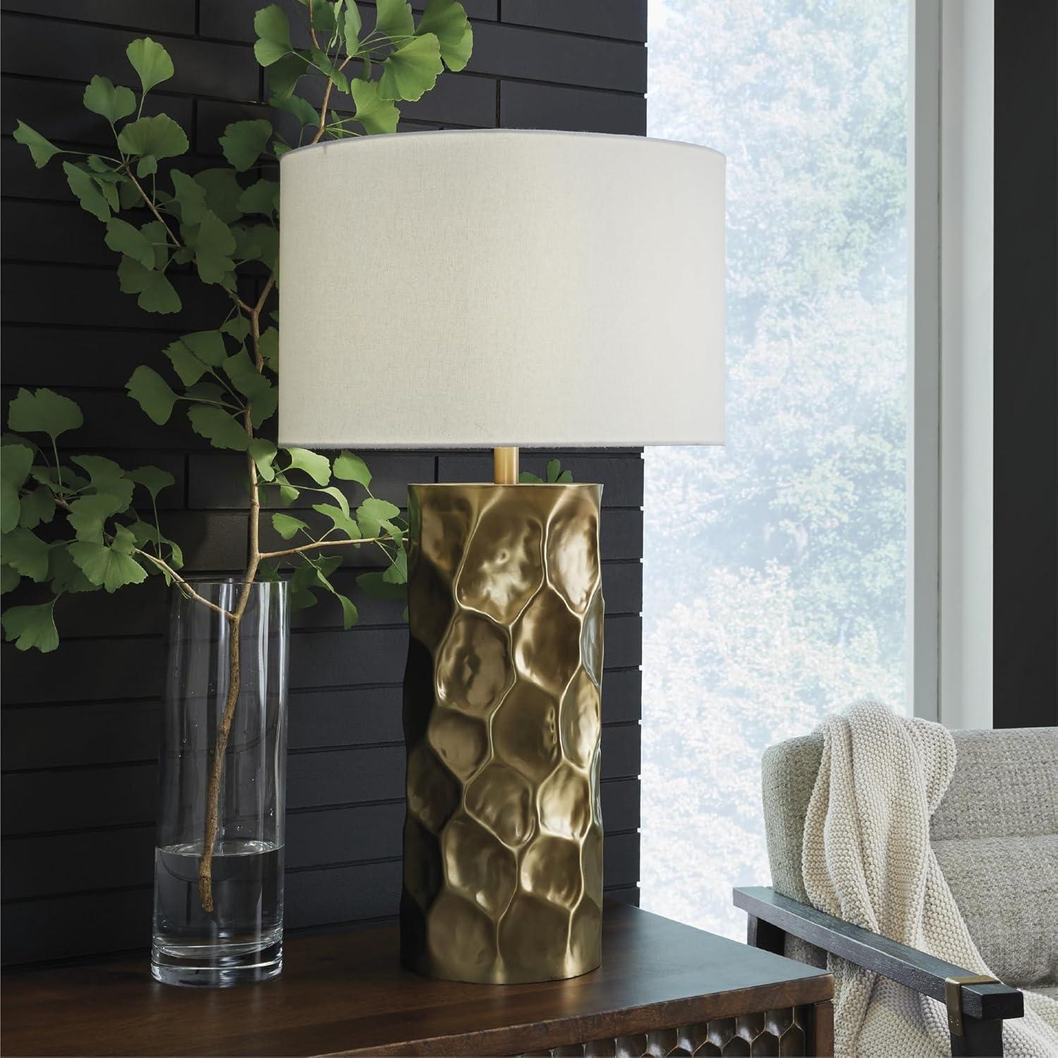 imageSignature Design by Ashley Wendfield Industrial Metal Floor Lamp with Dome Shade MetallicGold Finish