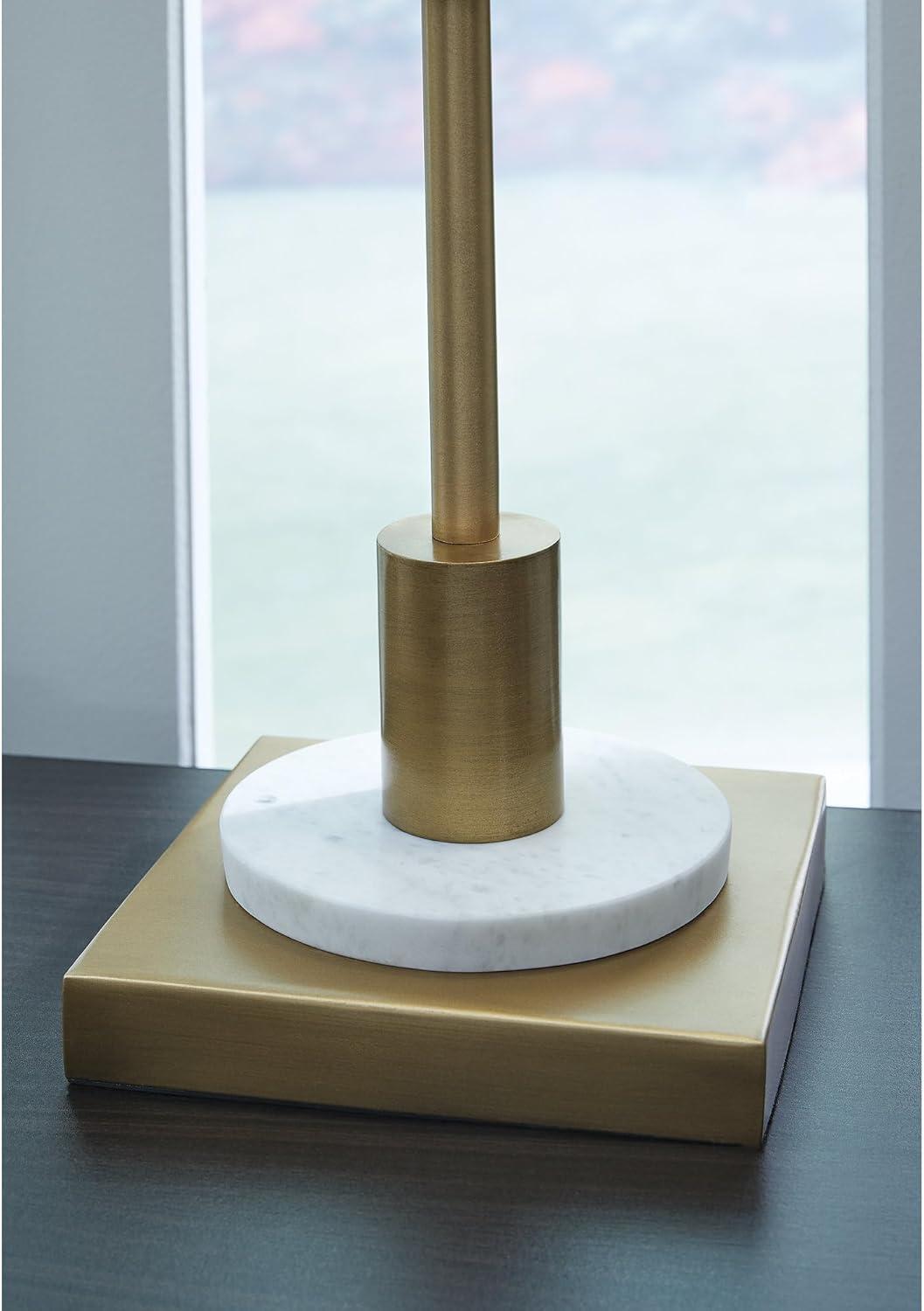 imageSignature Design by Ashley Wendfield Industrial Metal Floor Lamp with Dome Shade MetallicGold FinishWhite