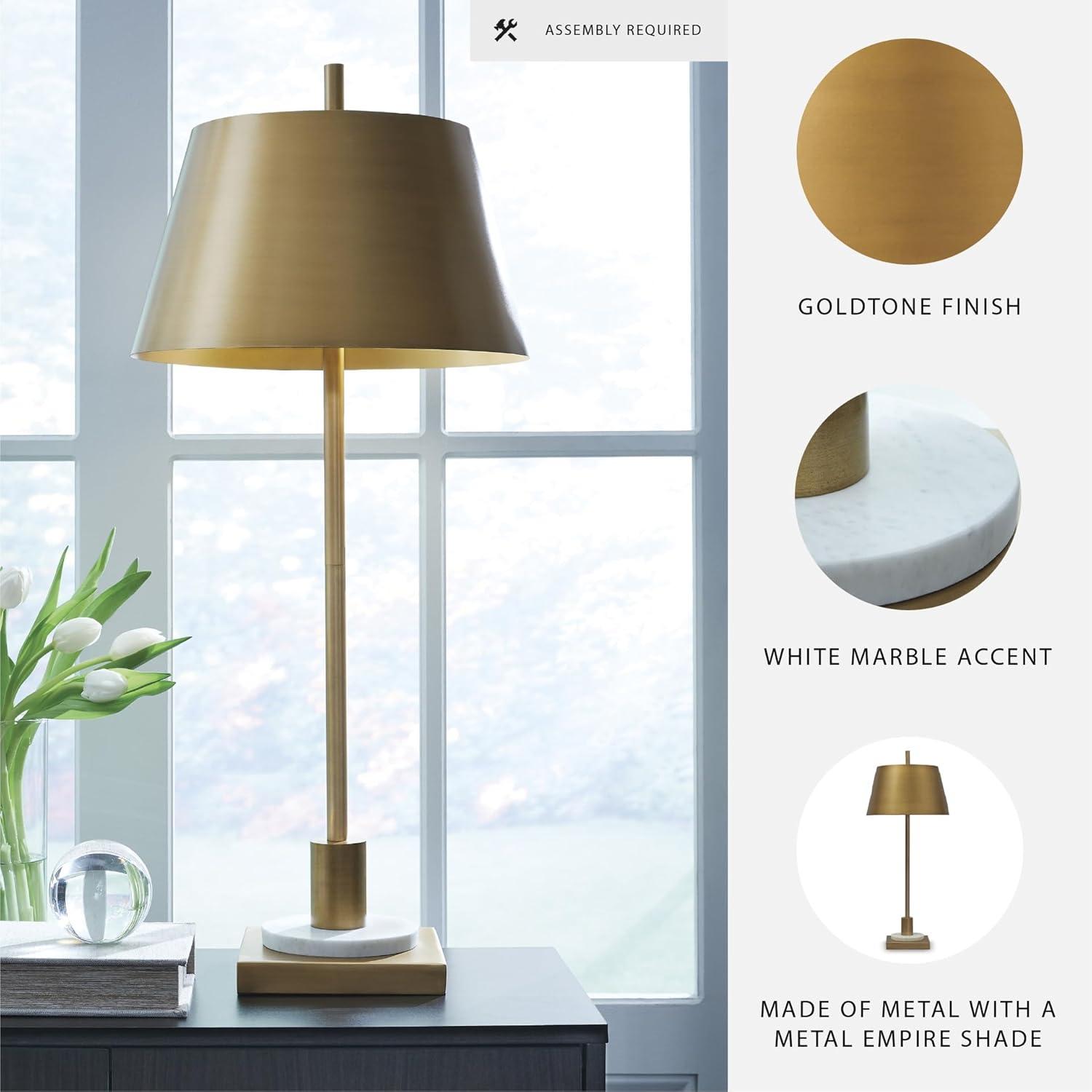 imageSignature Design by Ashley Wendfield Industrial Metal Floor Lamp with Dome Shade MetallicGold FinishWhite