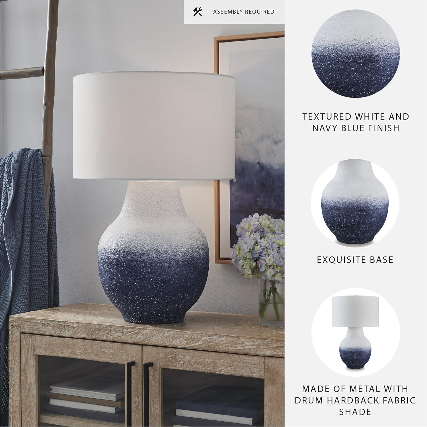 imageSignature Design by Ashley Wendfield Industrial Metal Floor Lamp with Dome Shade MetallicWhiteNavy