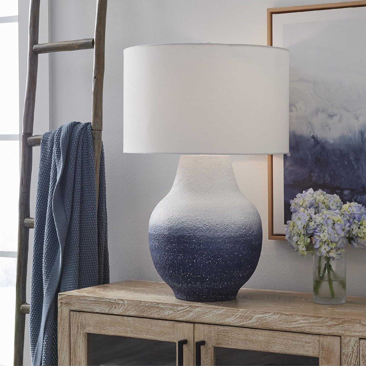 imageSignature Design by Ashley Wendfield Industrial Metal Floor Lamp with Dome Shade MetallicWhiteNavy