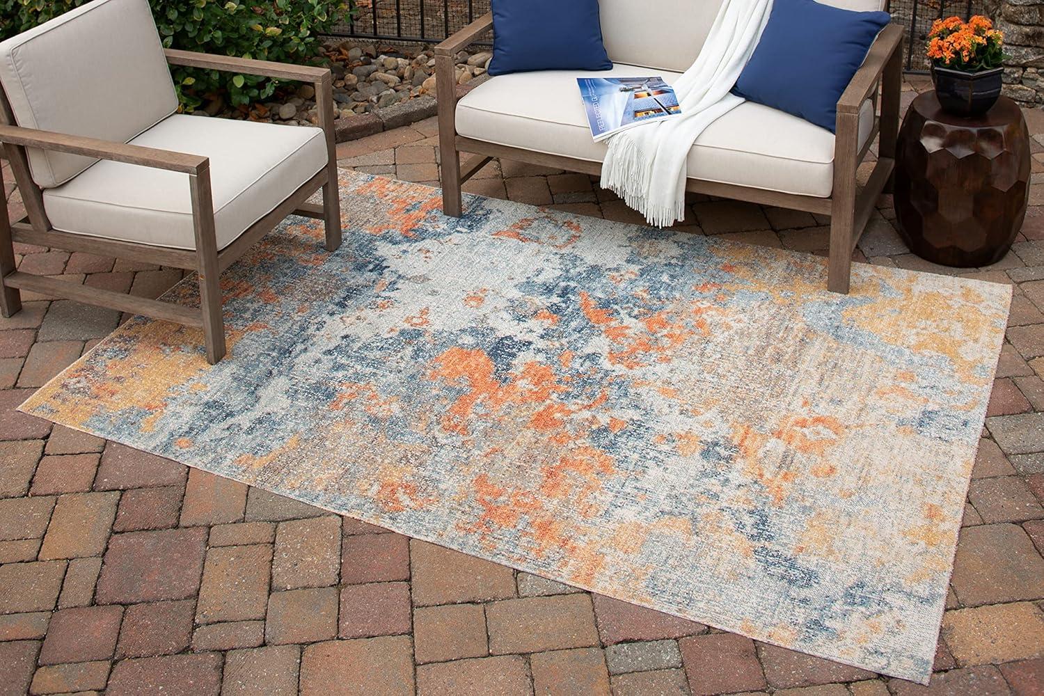 imageSignature Design by Ashley Wraylen 8 x 10 Low Pile Boho Abstract Rug Orange ampamp Blue53 x 7 Rectangular