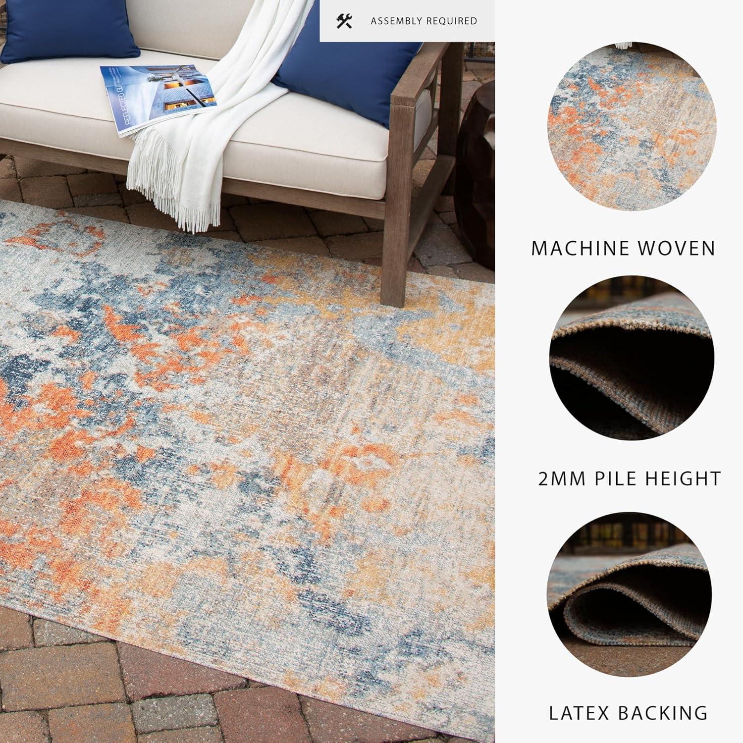 imageSignature Design by Ashley Wraylen 8 x 10 Low Pile Boho Abstract Rug Orange ampamp Blue710 x 10 Rectangular