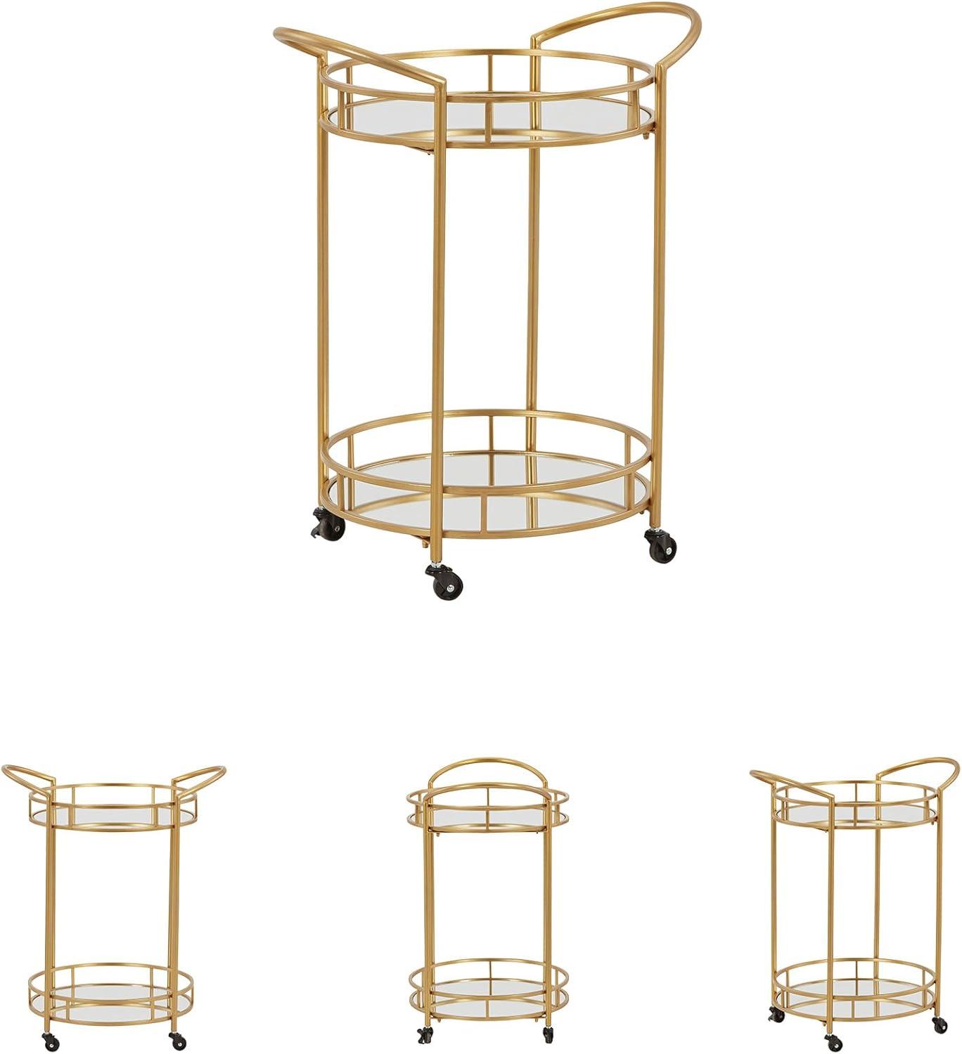 imageSignature Design by Ashley Wynora Round Modern Bar Serving Cart with 2 Mirrored Shelves Gold