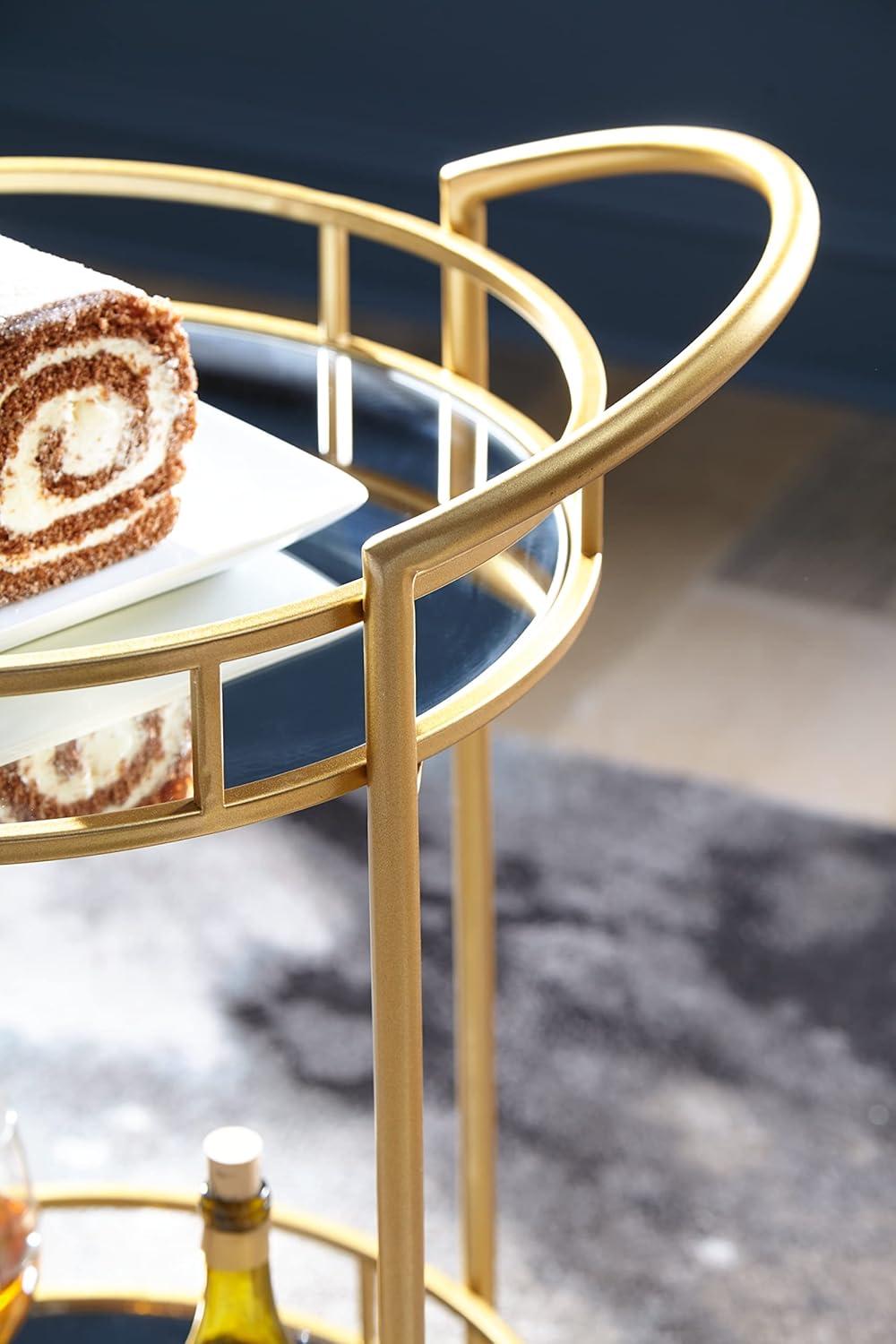 imageSignature Design by Ashley Wynora Round Modern Bar Serving Cart with 2 Mirrored Shelves Gold