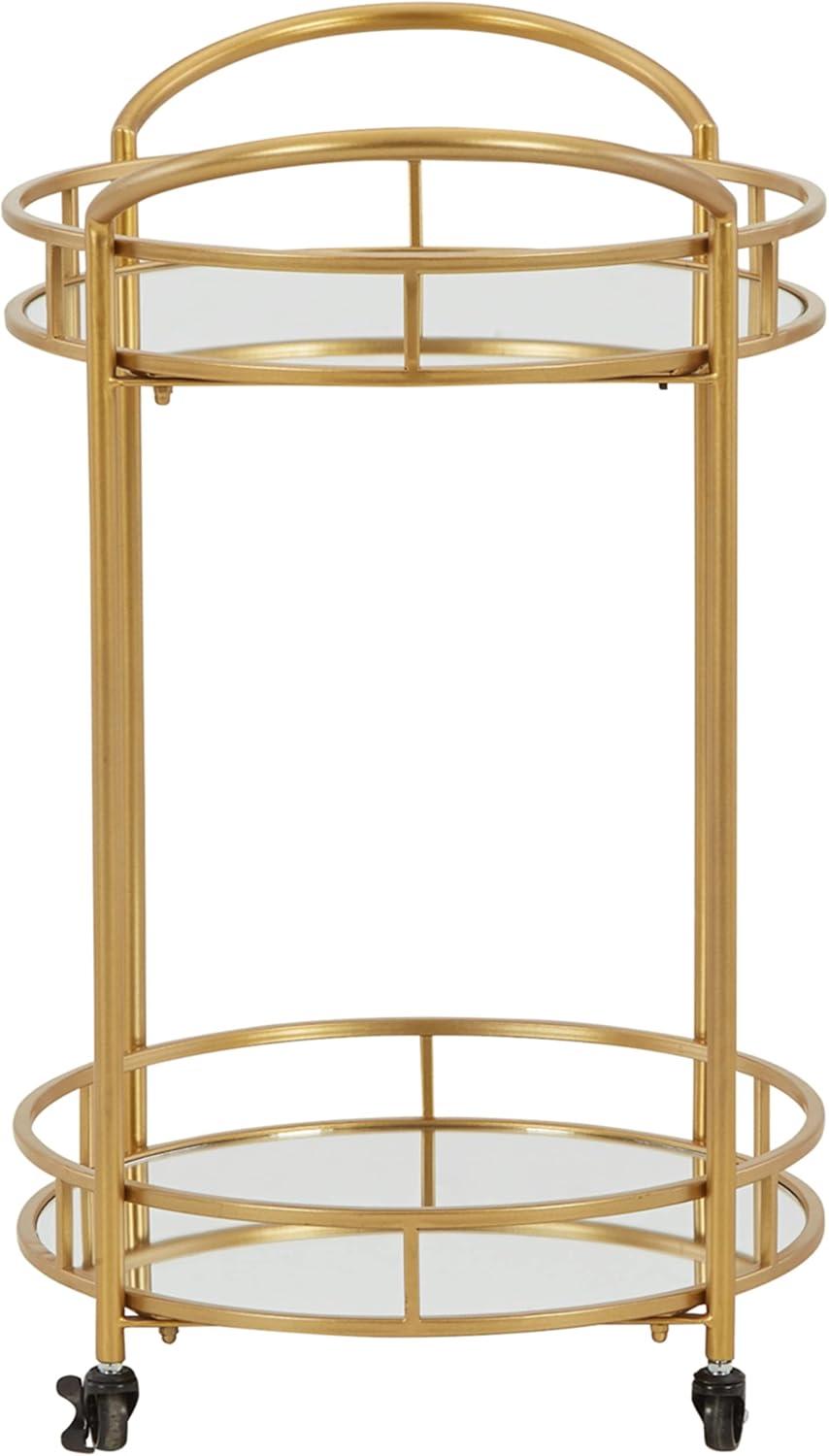 imageSignature Design by Ashley Wynora Round Modern Bar Serving Cart with 2 Mirrored Shelves Gold