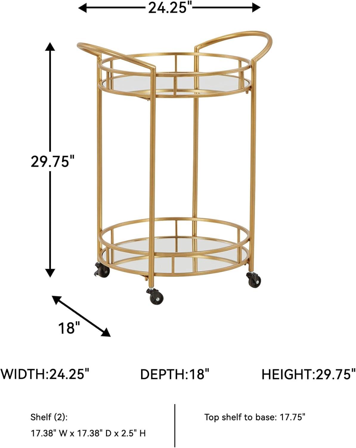 imageSignature Design by Ashley Wynora Round Modern Bar Serving Cart with 2 Mirrored Shelves Gold