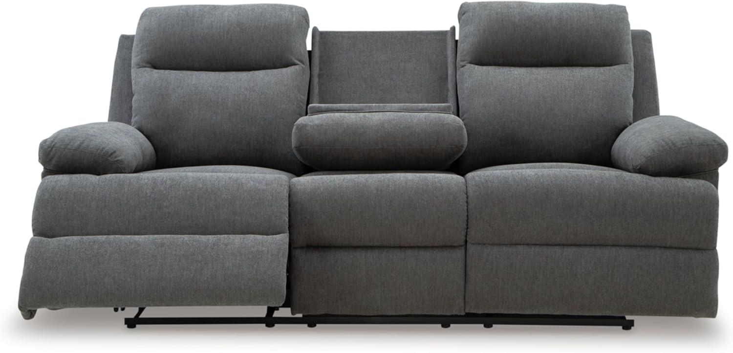 imageSignature Design by Ashley Yarrow Lane Classic Chenille Manual Pull Tab Reclining Sofa with Drop Down Table and USB Charging Light BrownCharcoal