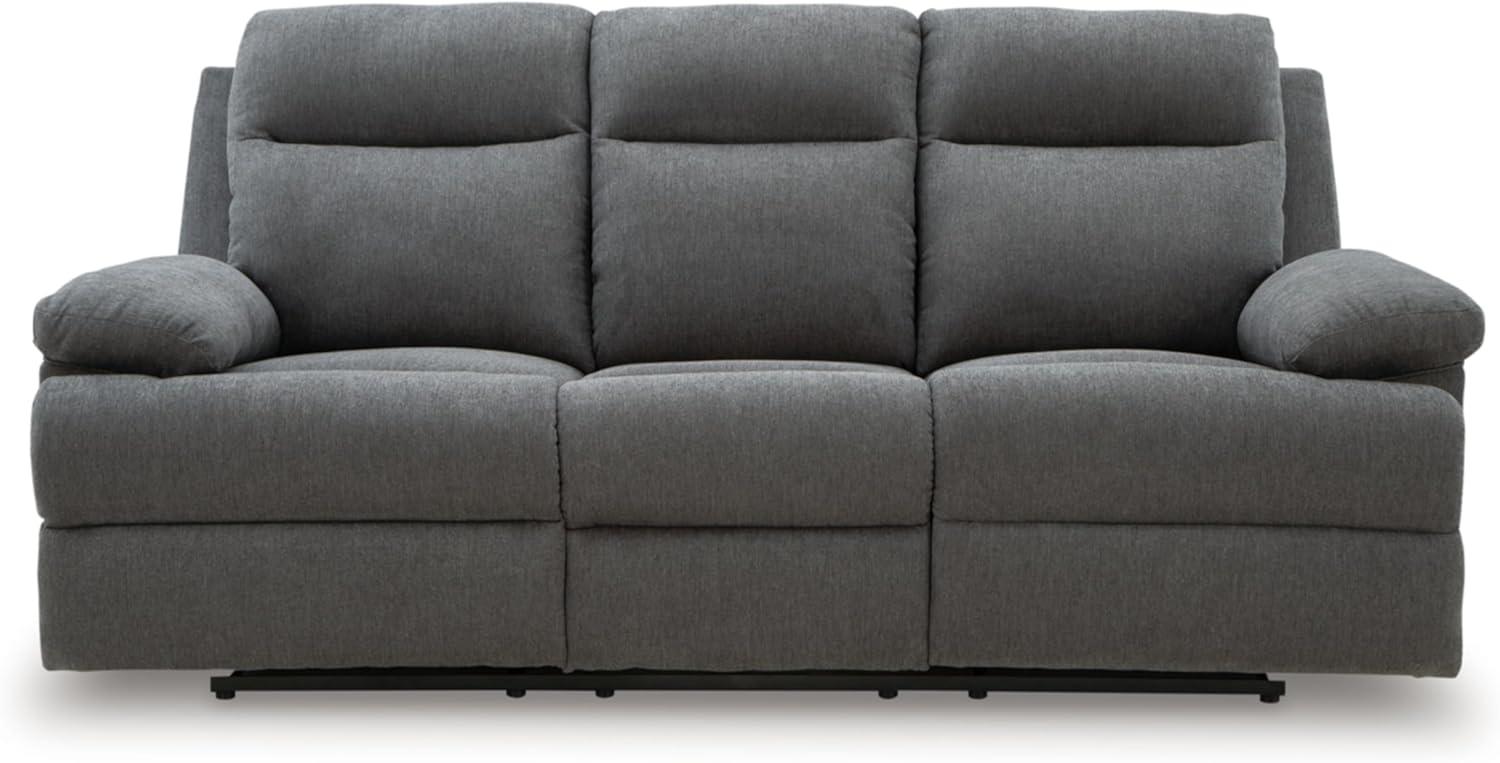 imageSignature Design by Ashley Yarrow Lane Classic Chenille Manual Pull Tab Reclining Sofa with Drop Down Table and USB Charging Light BrownCharcoal