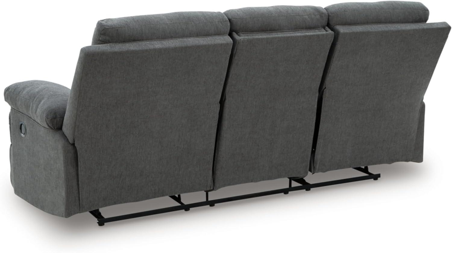 imageSignature Design by Ashley Yarrow Lane Classic Chenille Manual Pull Tab Reclining Sofa with Drop Down Table and USB Charging Light BrownCharcoal