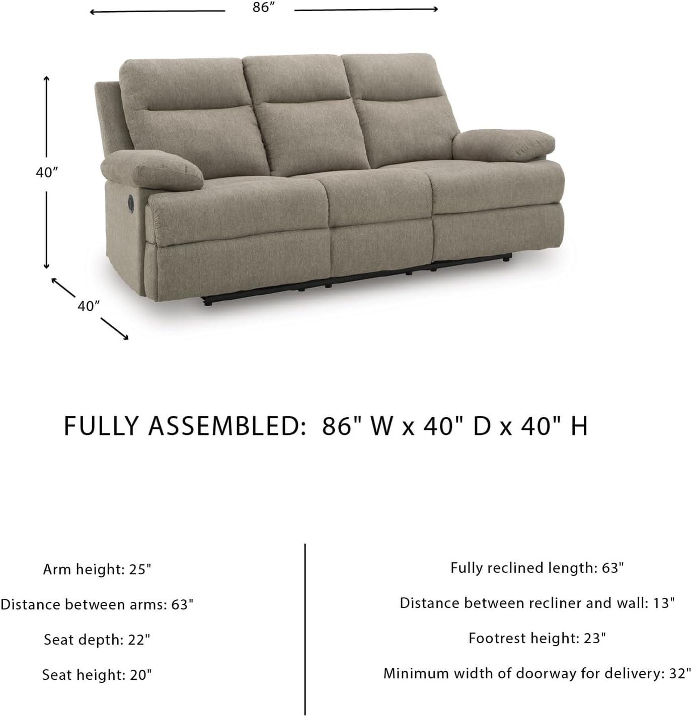 imageSignature Design by Ashley Yarrow Lane Classic Chenille Manual Pull Tab Reclining Sofa with Drop Down Table and USB Charging Light BrownMocha