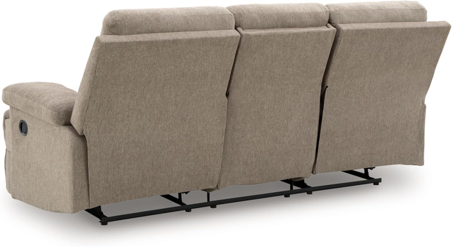 imageSignature Design by Ashley Yarrow Lane Classic Chenille Manual Pull Tab Reclining Sofa with Drop Down Table and USB Charging Light BrownMocha