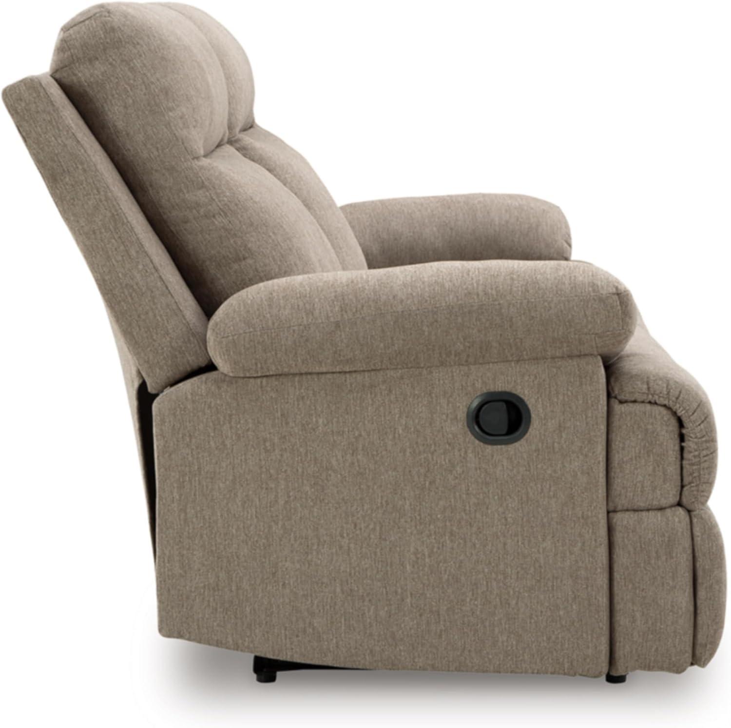 imageSignature Design by Ashley Yarrow Lane Classic Chenille Manual Pull Tab Reclining Sofa with Drop Down Table and USB Charging Light BrownMocha