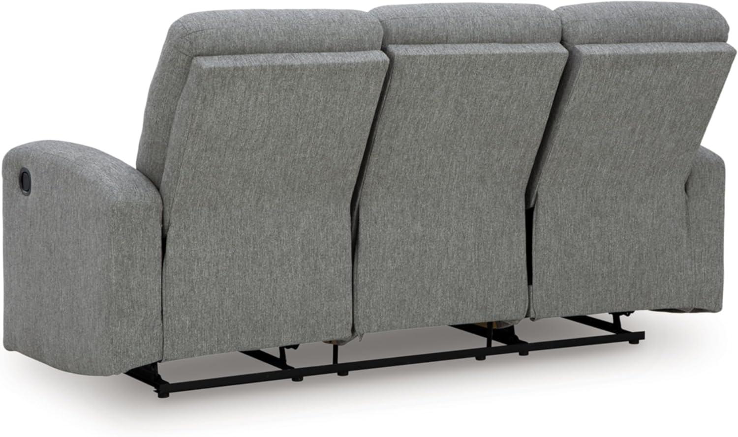 imageSignature Design by Ashley Yarrow Lane Classic Chenille Manual Pull Tab Reclining Sofa with Drop Down Table and USB Charging Light BrownSterling