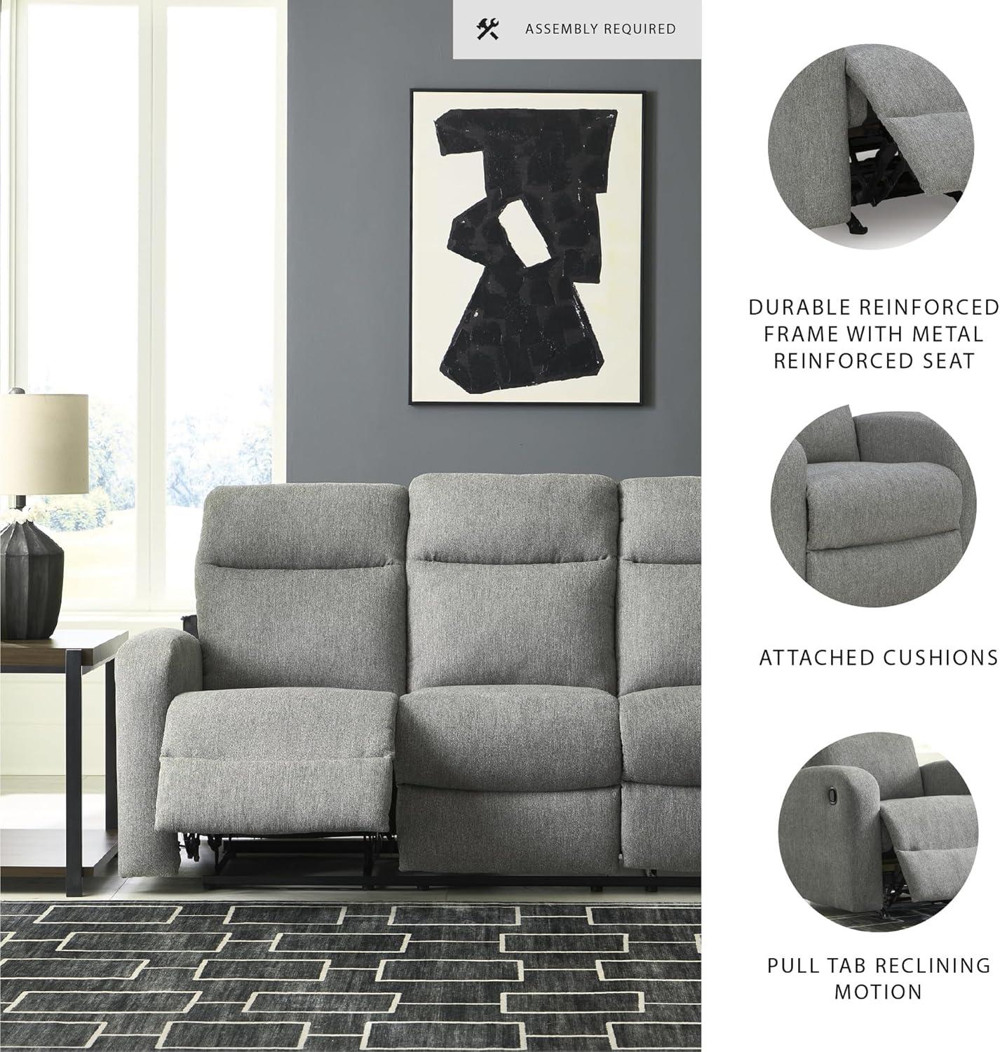 imageSignature Design by Ashley Yarrow Lane Classic Chenille Manual Pull Tab Reclining Sofa with Drop Down Table and USB Charging Light BrownSterling