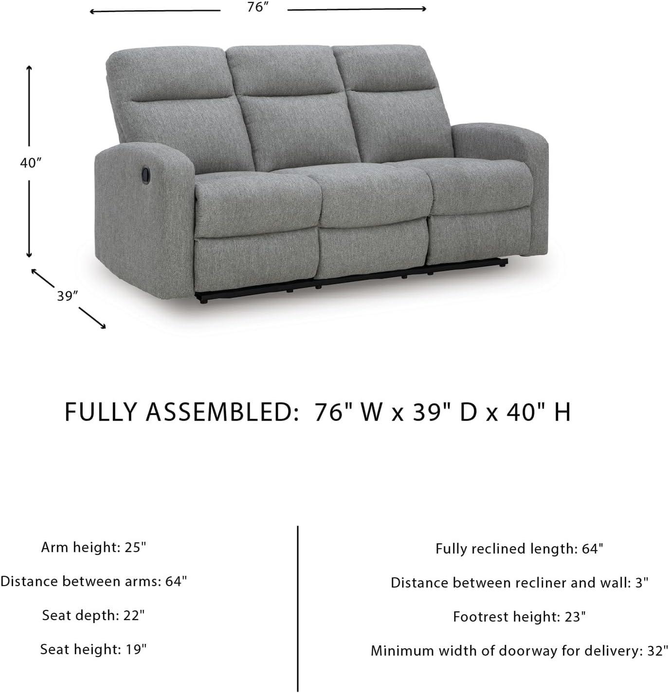 imageSignature Design by Ashley Yarrow Lane Classic Chenille Manual Pull Tab Reclining Sofa with Drop Down Table and USB Charging Light BrownSterling