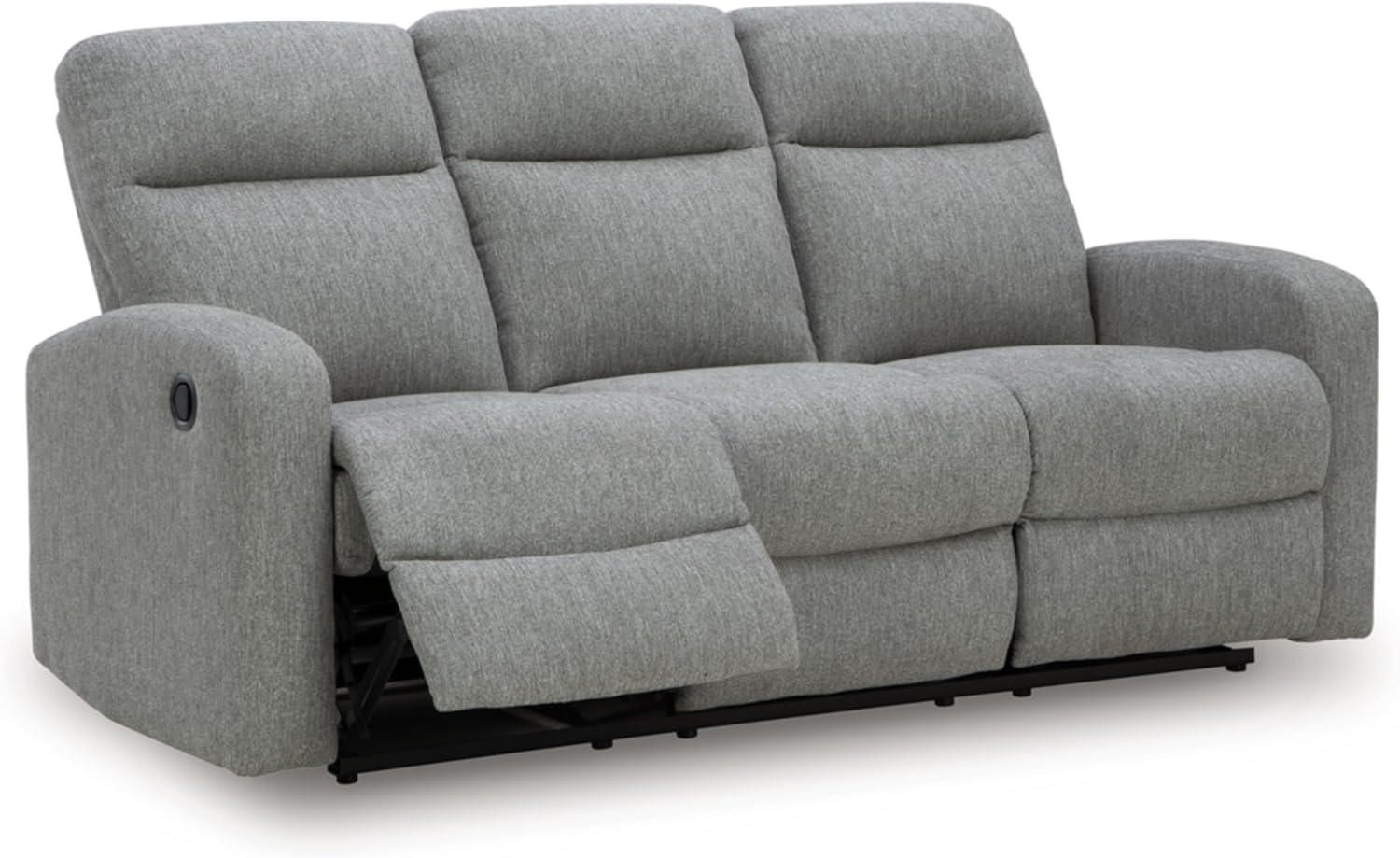 imageSignature Design by Ashley Yarrow Lane Classic Chenille Manual Pull Tab Reclining Sofa with Drop Down Table and USB Charging Light BrownSterling