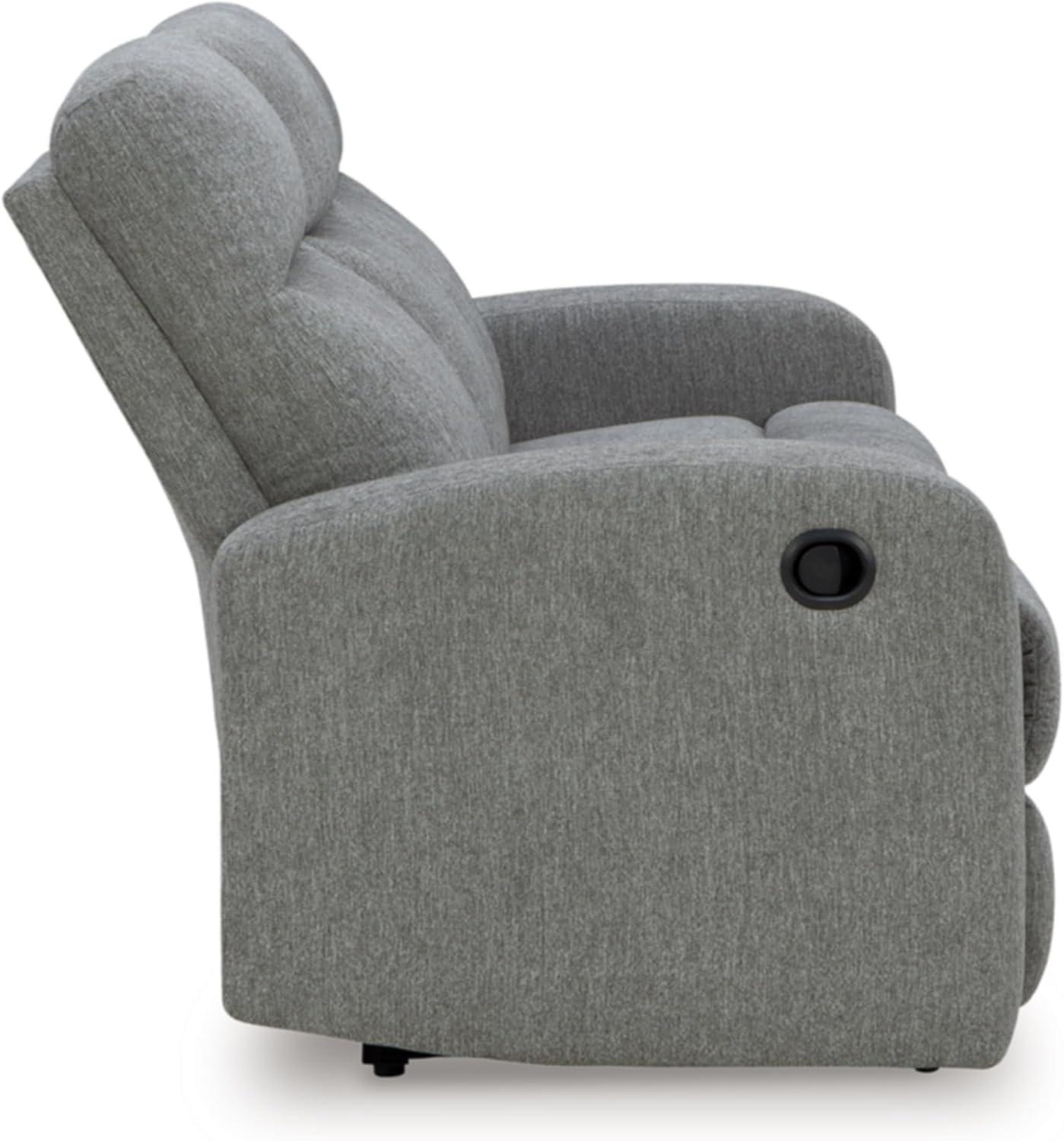 imageSignature Design by Ashley Yarrow Lane Classic Chenille Manual Pull Tab Reclining Sofa with Drop Down Table and USB Charging Light BrownSterling