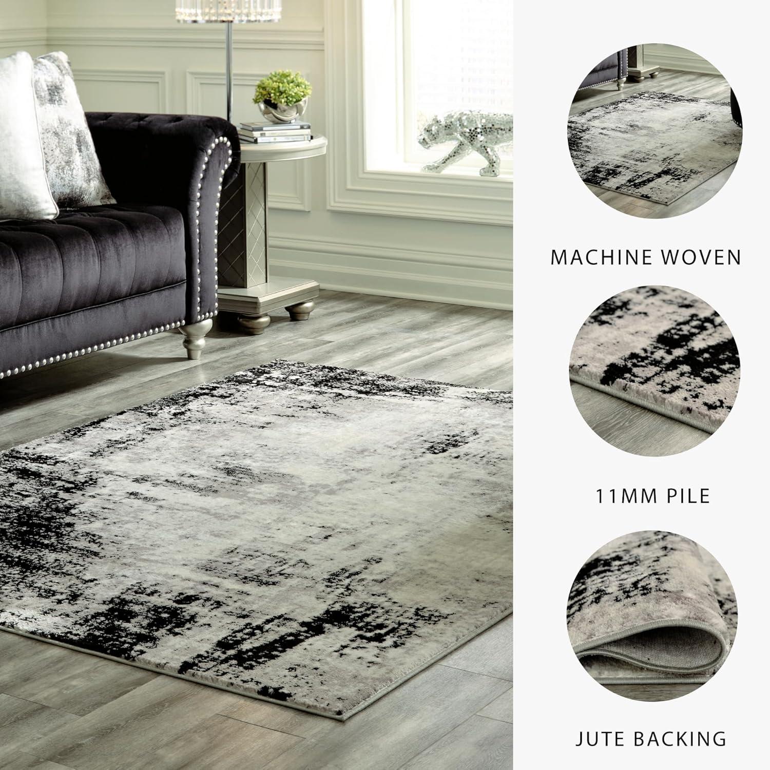 imageSignature Design by Ashley Zekeman Contemporary 8 x 10 Medium Pile Abstract Design Rug Black Cream ampamp Gray53 x 77 Rectangular
