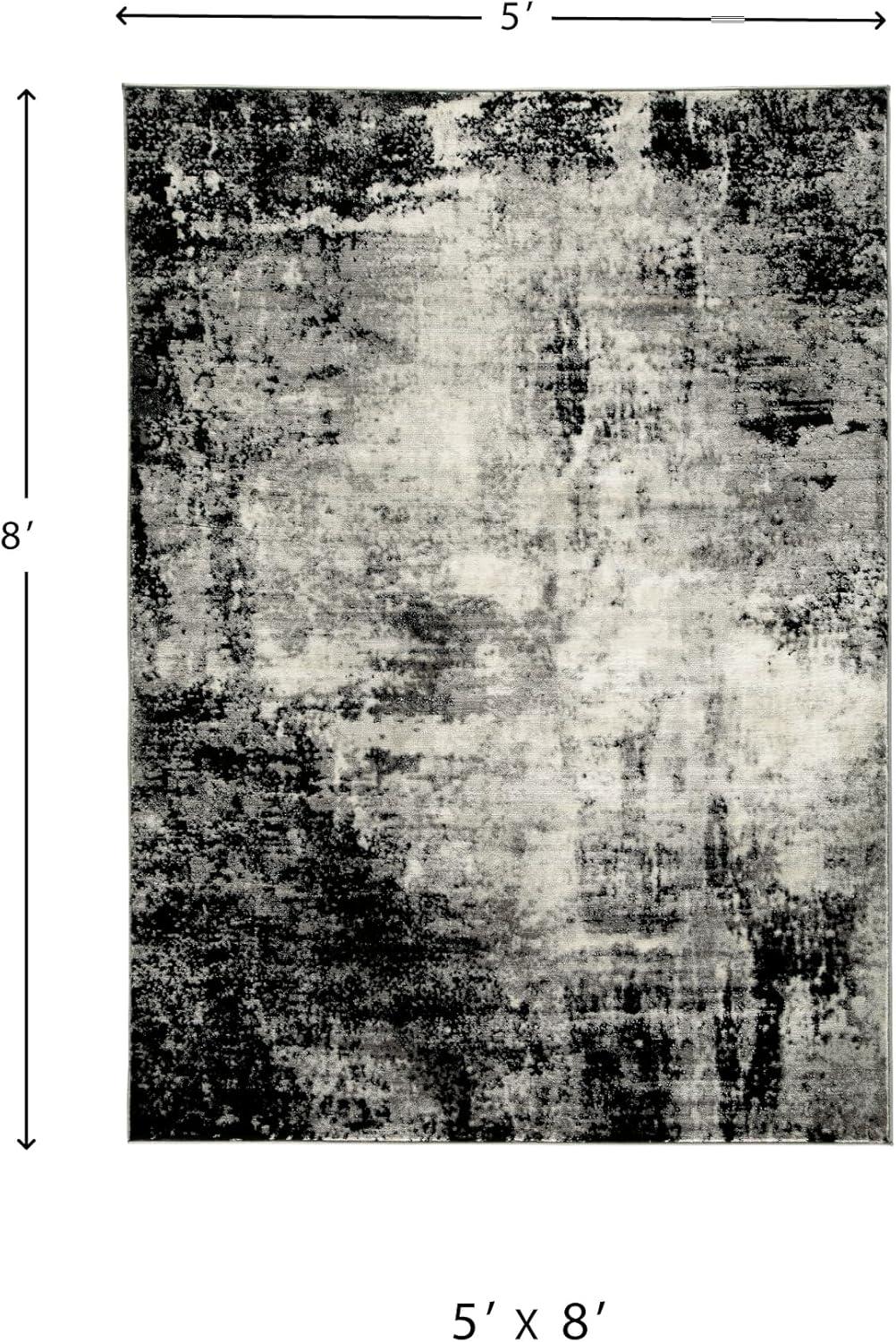 imageSignature Design by Ashley Zekeman Contemporary 8 x 10 Medium Pile Abstract Design Rug Black Cream ampamp Gray53 x 77 Rectangular