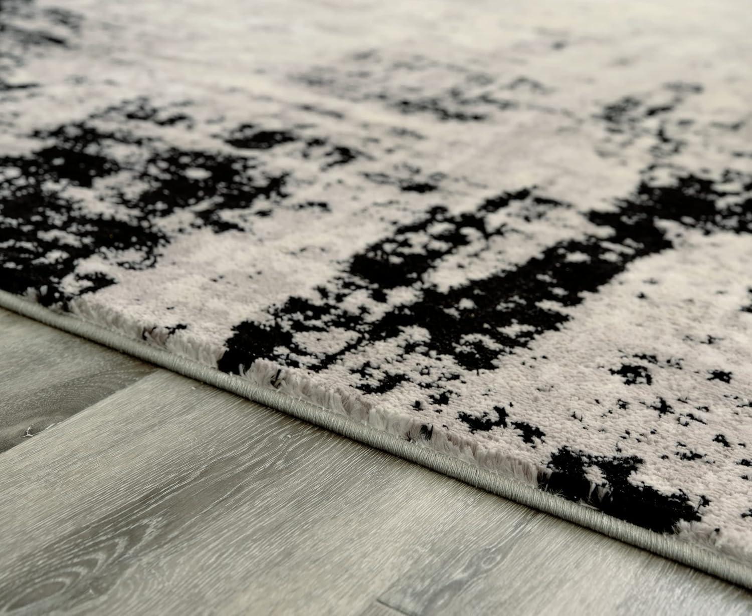 imageSignature Design by Ashley Zekeman Contemporary 8 x 10 Medium Pile Abstract Design Rug Black Cream ampamp Gray53 x 77 Rectangular