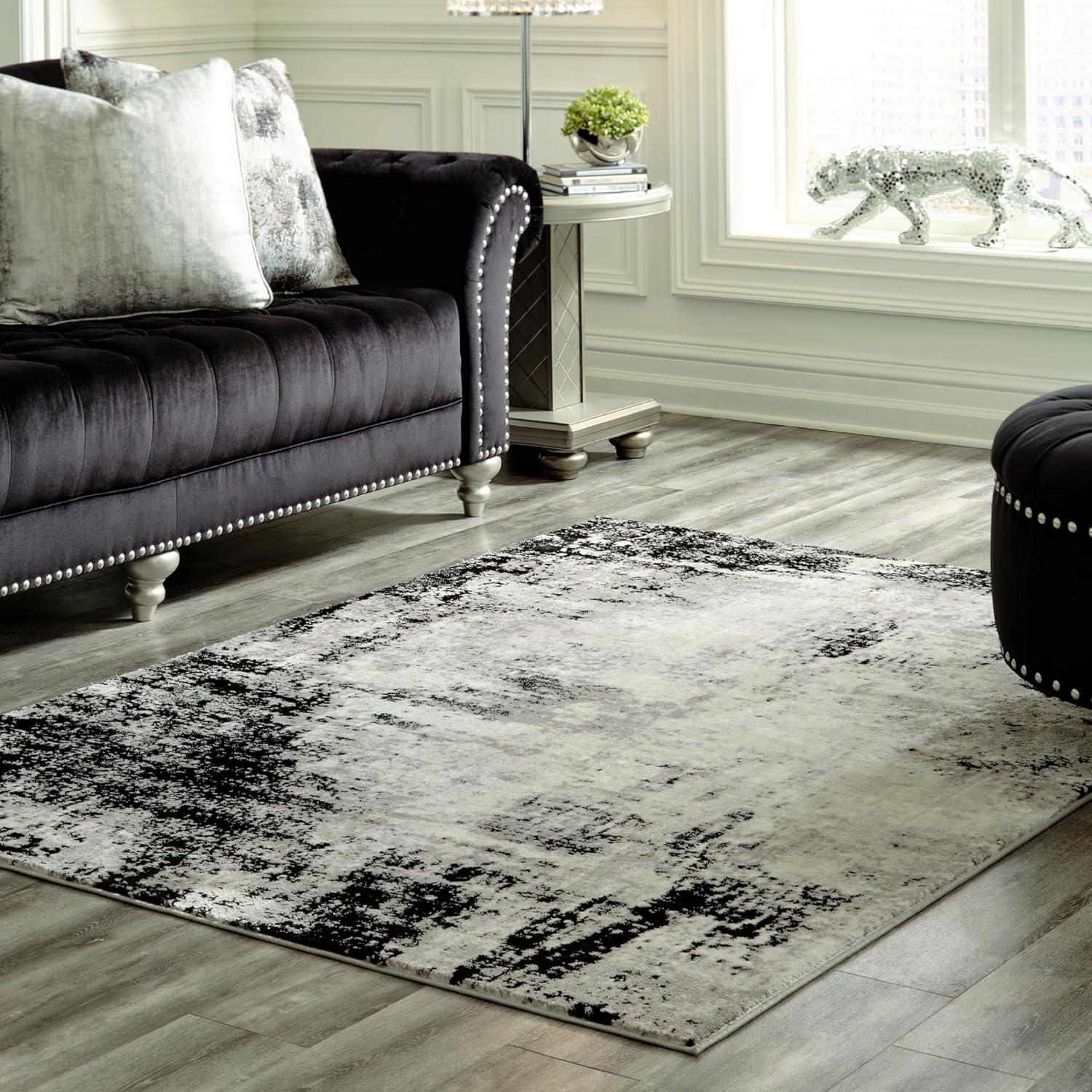 imageSignature Design by Ashley Zekeman Contemporary 8 x 10 Medium Pile Abstract Design Rug Black Cream ampamp Gray53 x 77 Rectangular