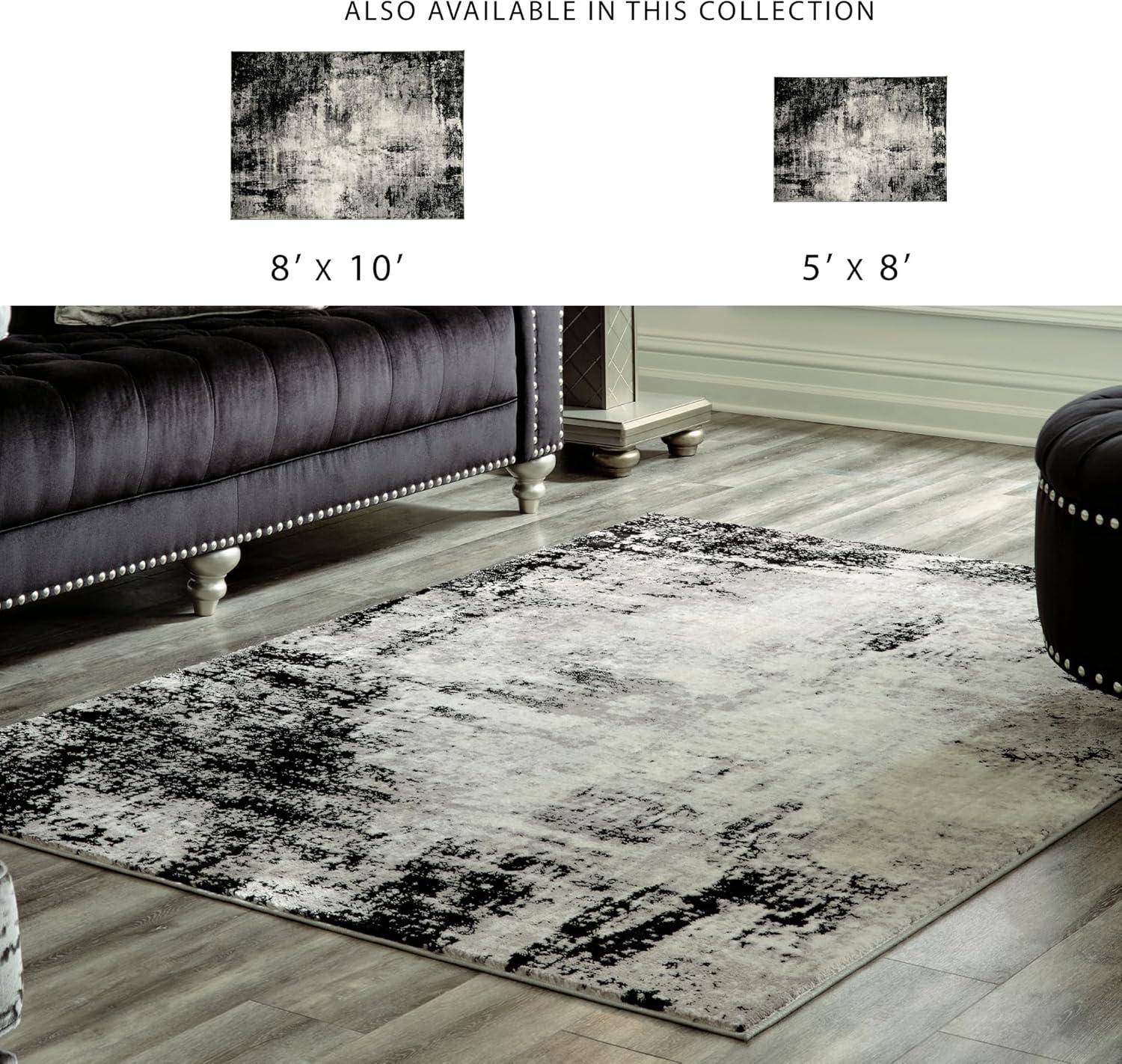 imageSignature Design by Ashley Zekeman Contemporary 8 x 10 Medium Pile Abstract Design Rug Black Cream ampamp Gray53 x 77 Rectangular