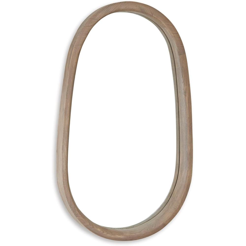 imageSignature Design by Ashley Aarilynn Casual Oval Wall Mounted Wood Frame Accent Mirror 24 x 39 Inches for Living Room Light Brown