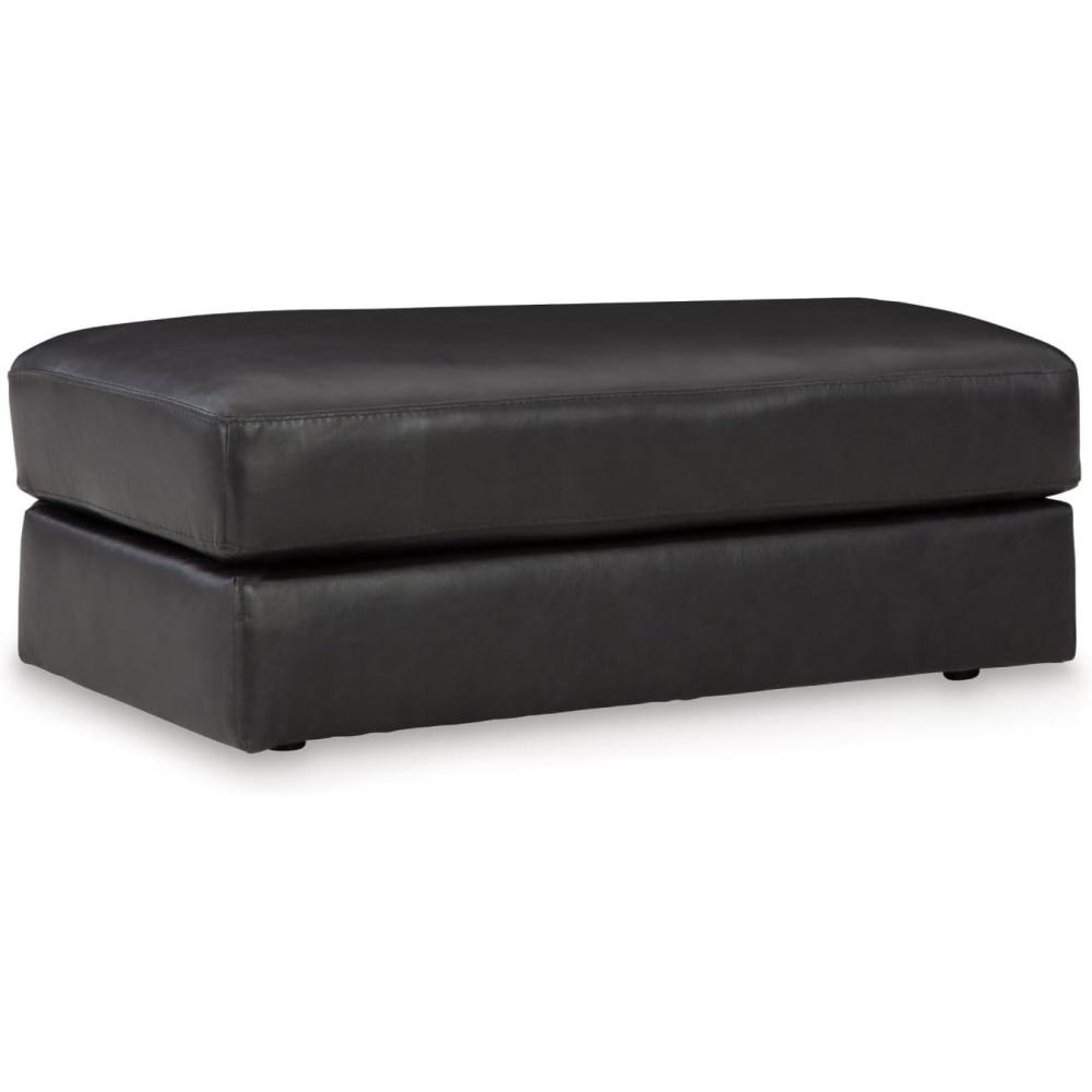 imageSignature Design by Ashley Amiata Contemporary Firmly Cushioned Leather Rectangular Ottoman BlackBlack