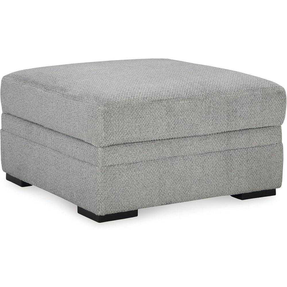 imageSignature Design by Ashley Casselbury Contemporary Square Upholstered Storage Ottoman with Removable Top and 4 Cup Holders Light Gray