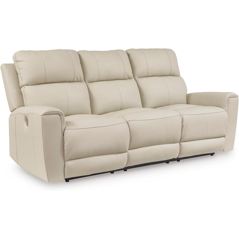 imageSignature Design by Ashley Dahlmoore Modern Leather Match Power Reclining Sofa with USB Ports BeigePower Reclining Sofa