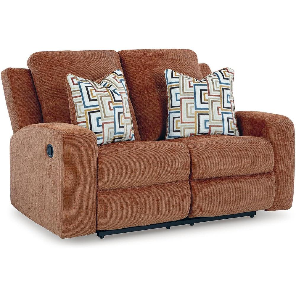 imageSignature Design by Ashley Danum Modern Manual Pull Tab Reclining Sofa with Tufed Back Cushion BlueOrange