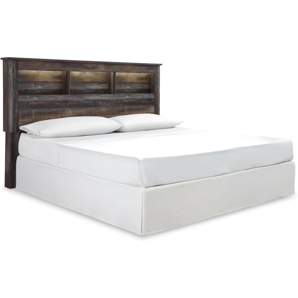imageSignature Design by Ashley Drystan Rustic Queen Panel Bed Sconce LED Lights USB Ports and Nailheads Foundation or Box Spring Needed Dark Brown ampamp GrayCalifornia King