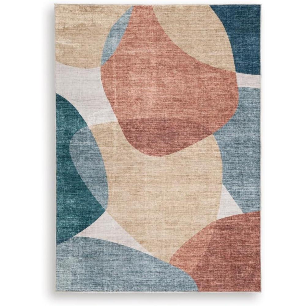 imageSignature Design by Ashley Farrendale MidCentury Modern Indoor Geometric Washable 8 x 10 Area Rug Blue ampamp RedCreamBlue