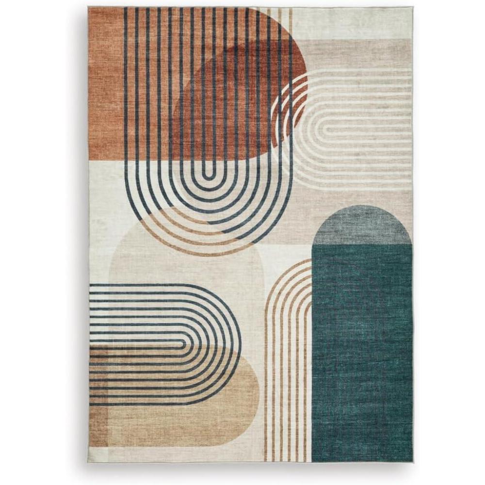 imageSignature Design by Ashley Farrendale MidCentury Modern Indoor Geometric Washable 8 x 10 Area Rug Blue ampamp RedMulti Color