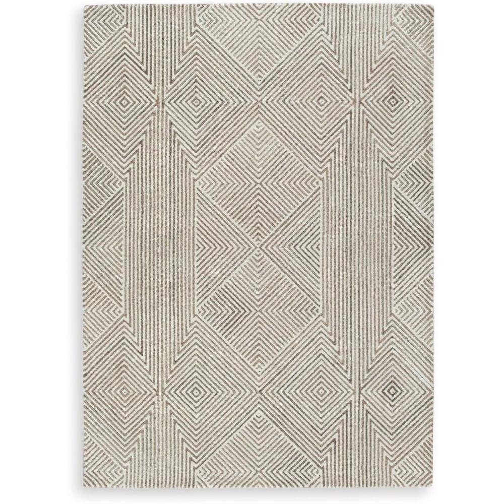 imageSignature Design by Ashley Jadott Casual Indoor Geometric Wool Blend Handmade 8 x 10 Large Rug Beige ampamp Light Brown52 x 71 Rectangular