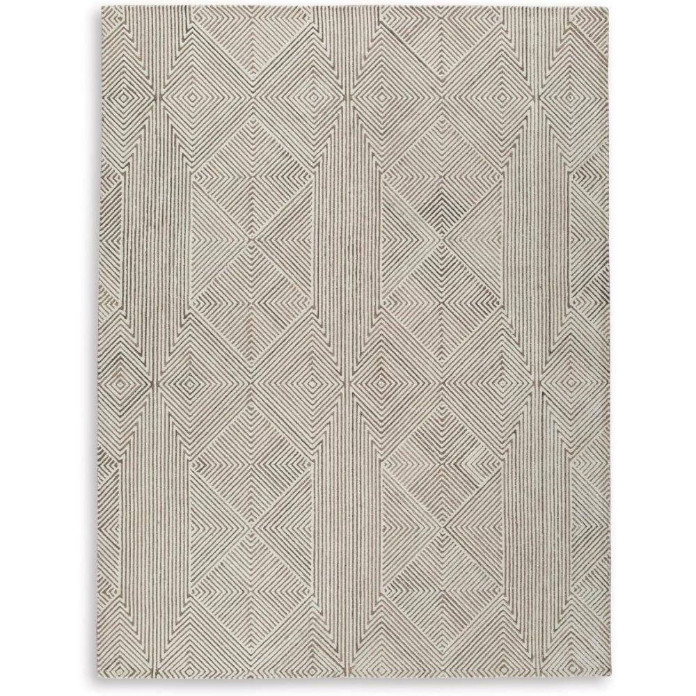imageSignature Design by Ashley Jadott Casual Indoor Geometric Wool Blend Handmade 8 x 10 Large Rug Beige ampamp Light Brown77 x 910 Rectangular