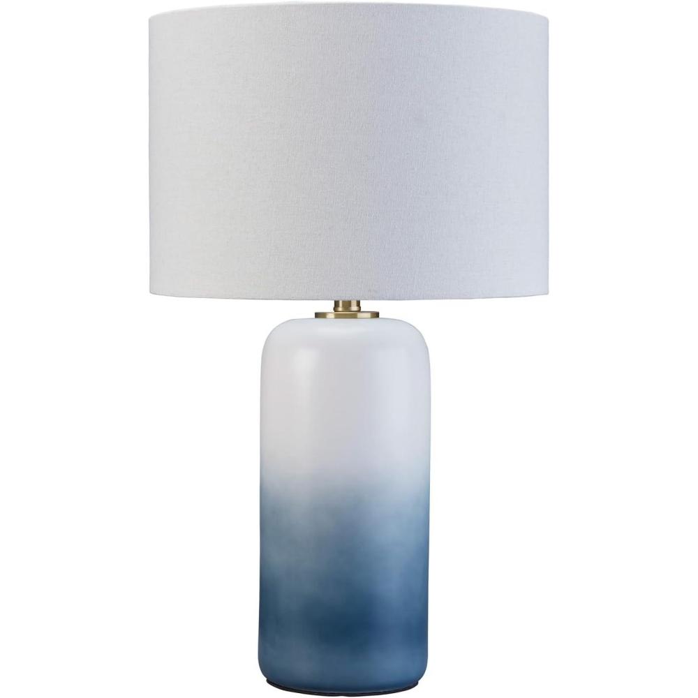 imageSignature Design by Ashley Lemrich Coastal 2525quot Ceramic Table Lamp 3Way Switch UL Listed Fabric Drum Shade Use 100 Watt Lightbulb Not Included White and Blue Teal Ombre Effect