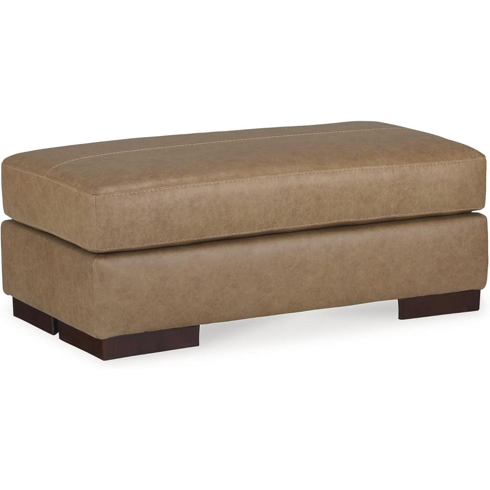 imageSignature Design by Ashley Luigi Contemporary Firmly Cushioned Leather Tufted Rectangular Ottoman Dark BrownBrown