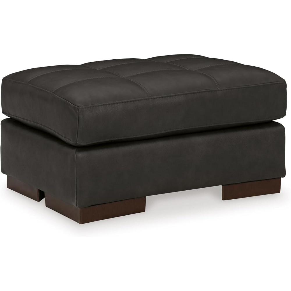imageSignature Design by Ashley Luigi Contemporary Firmly Cushioned Leather Tufted Rectangular Ottoman Dark BrownDark Brown