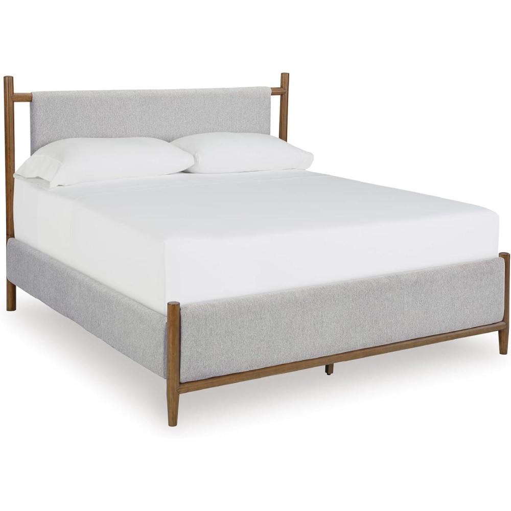 imageSignature Design by Ashley Lyncott Casual King Upholstered Bed Foundation or Box Spring Needed Light Gray ampamp Light BrownQueen
