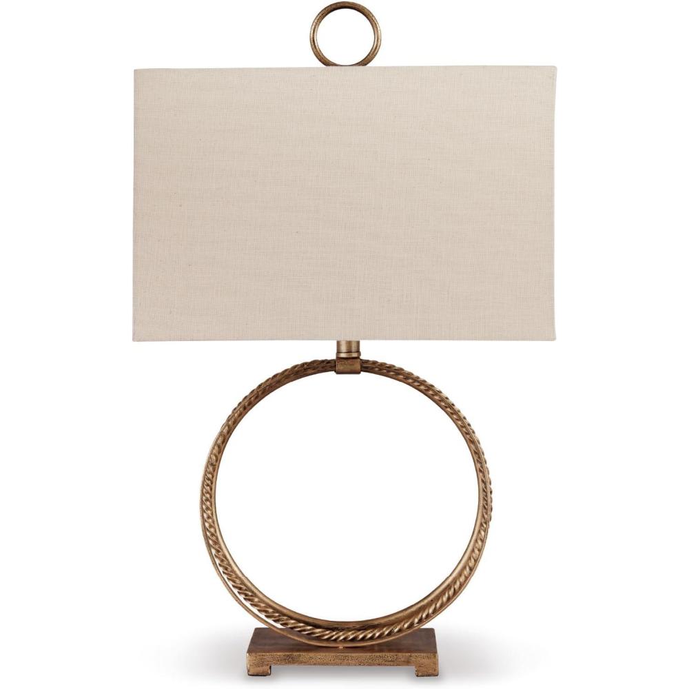 imageSignature Design by Ashley Mahala Traditional 28quot Braided Metal Round Single Table Lamp 3Way Switch UL Listed Rectangular Shade Antique Gold Finish