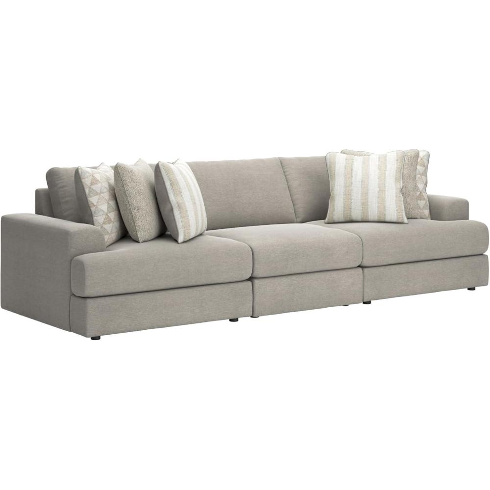 imageSignature Design by Ashley Mahoney Casual LShaped Tufted 2Piece Sectional with Chaise Loose Seat Cushions and 2 Accent Pillows BeigeGrey