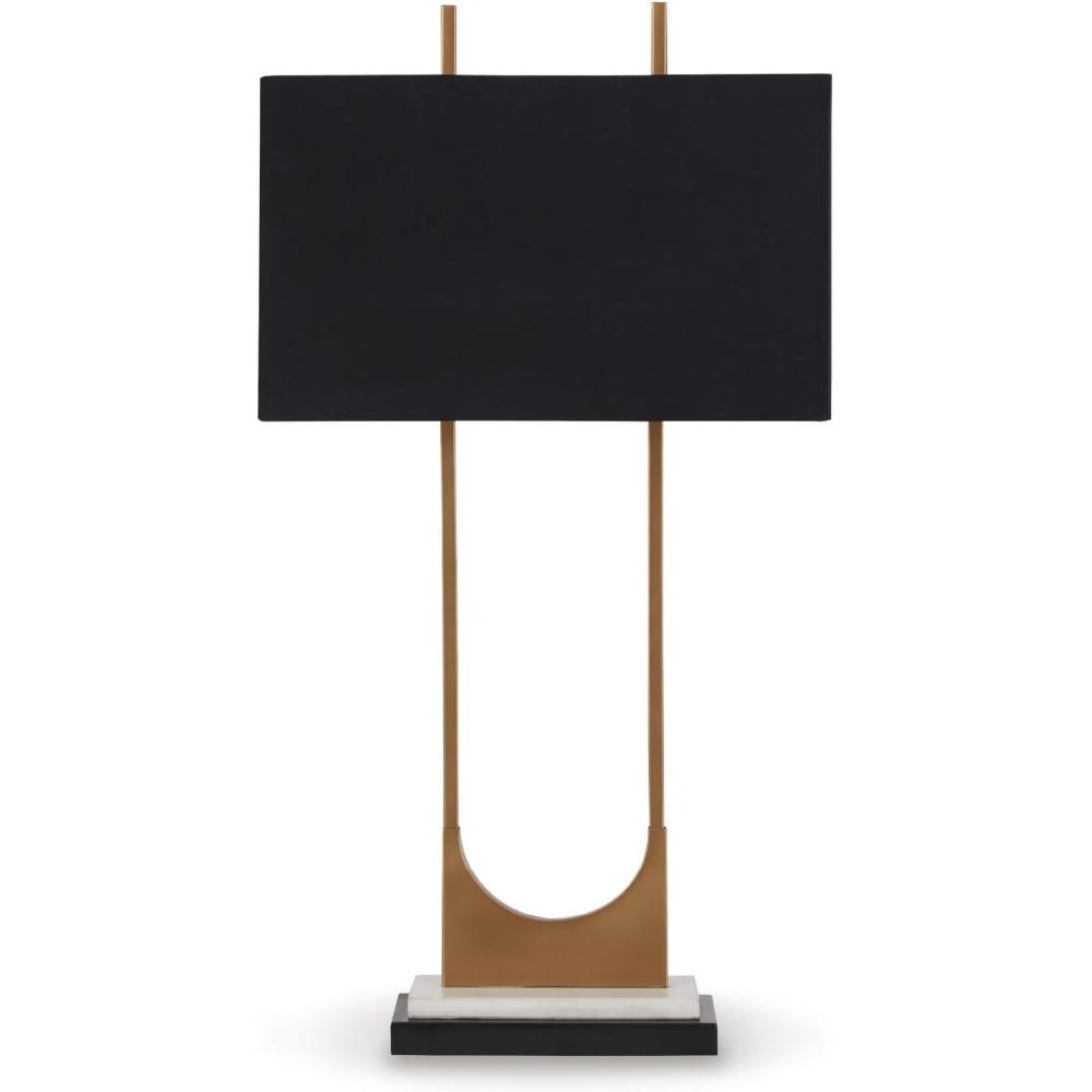 imageSignature Design by Ashley Malana 33quot Contemporary Metal Table Lamp with Marble Base Black ampamp BrassBlack