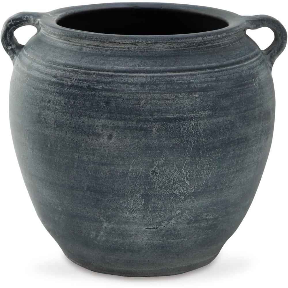 imageSignature Design by Ashley Meadie Traditional Indoor Terra Cotta Tabletop Vase with Handle and Wide Mouth BlueBlue